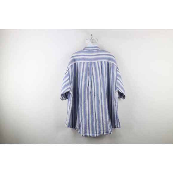 Vintage 90s Fila Sport Mens XL Linen Blend Striped Short Sleeve Button Shirt - Picture 12 of 14